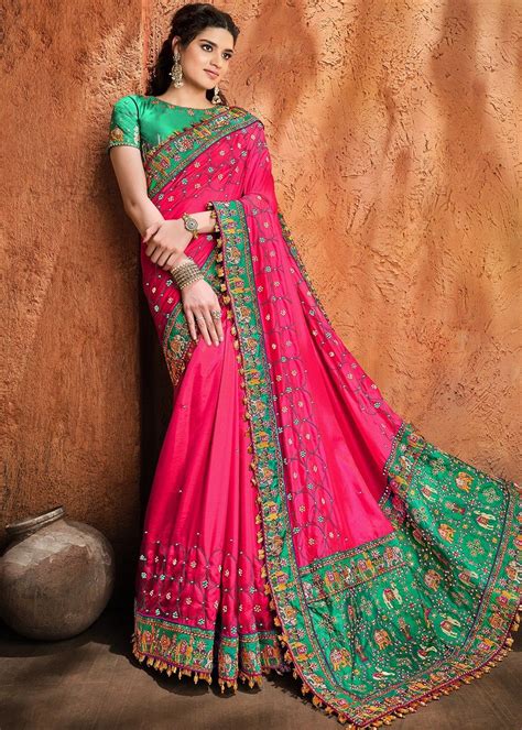 Pink Satin Silk Bridal Saree With Blouse Saree Designs Party Wear Sarees Online Party Wear
