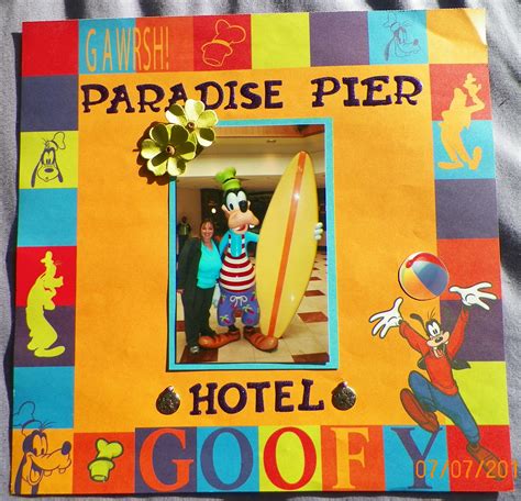 Handmade Scrapbook Layout Paradise Pier Hotel Disneyland Goofy