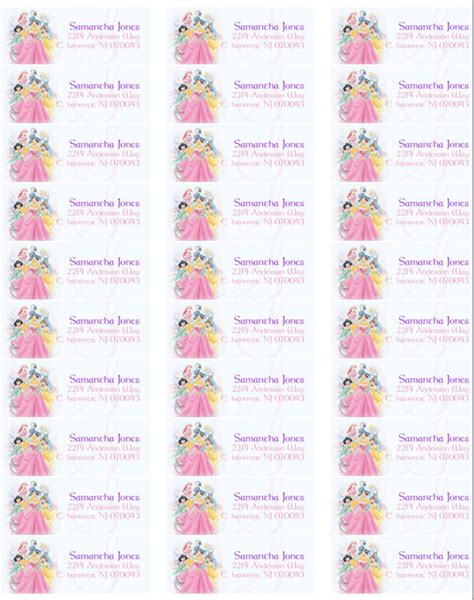 Princess Return Address Labels Disney Princess Return Labels Etsy