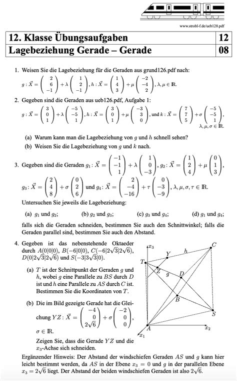 Wie läst man lineare gleichungssysteme mit mehr als einer variablen? Lagebeziehung Gerade - Gerade Aufgaben mit Lösungen | PDF ...