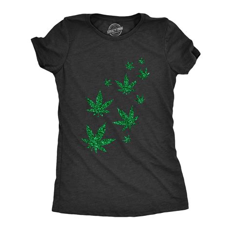 Womens Glitter Pot Leaves T Shirt Cute 420 Lovers Weed Leaf Graphic Novelty Pothead Top Heather