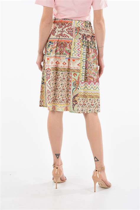 Etro Cotton Poplin Pleated Skirt In Iconic Paisley Motif Women
