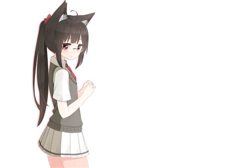 Animal Ears Anthropomorphism Black Hair Blush Catgirl Choukai Kancolle