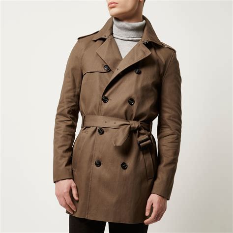 River Island Brown Smart Double Breasted Mac Coat In Brown For Men Lyst