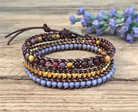 Beaded Leather Wrap Bracelet Beaded Wrap Bracelet Boho Etsy Beaded