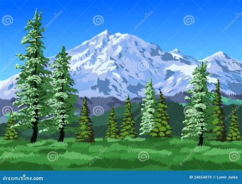 Mountains With Trees Stock Vector Illustration Of Branch 24654079