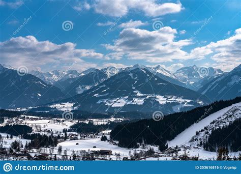 Beautiful Aerial Panorama View Of Ramsau Am Dachstein Village And