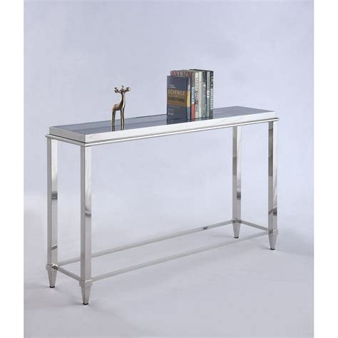 2035 Sofa Table With Glass Top And Grey Trim Polished Stainless Steel