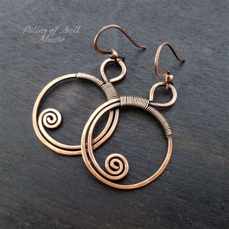 Wire Wrapped Hoop Copper Spiral Earrings In Wire Wrapped