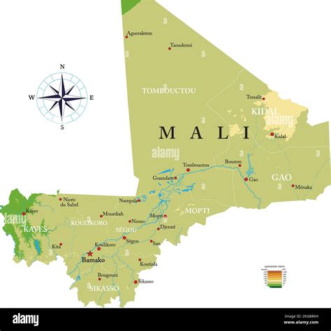 Hochdetaillierte Physische Karte Von Mali Im Vektorformat Mit Allen Reliefformen Regionen Und