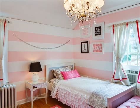 Pink White Striped Walls Girls Bedroom Bedroom Ideas