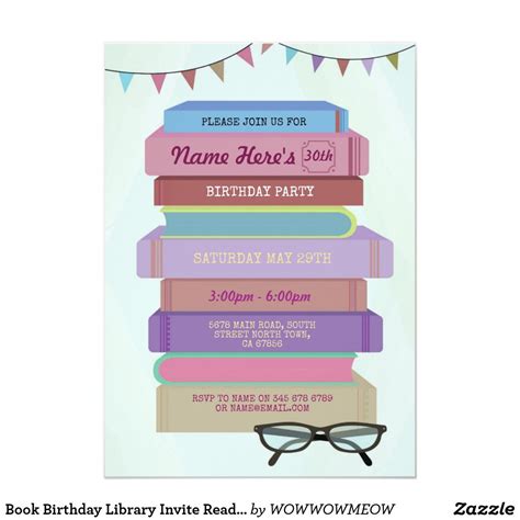 Book Birthday Library Invite Reading Pink Books Zazzle Pink Books Invitations Birthday