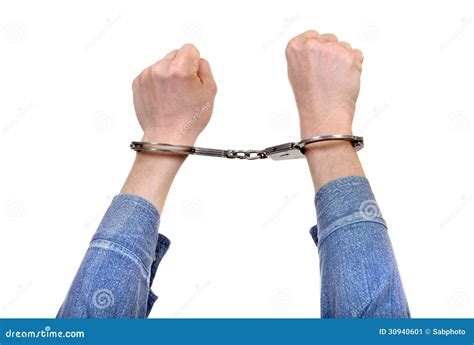 Handcuffs On Hands Closeup Stock Image Image Of Closeup 30940601