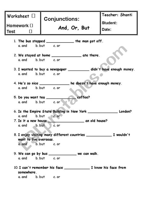 Conjunctions Explanation And Practice Esl Worksheet By