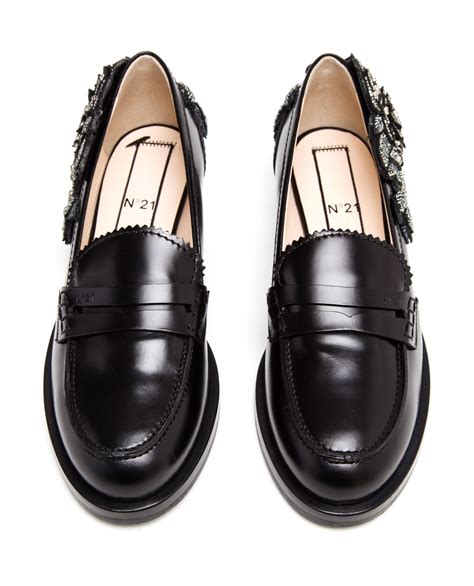 N°21 Embellished Leather Penny Loafers In Black Lyst