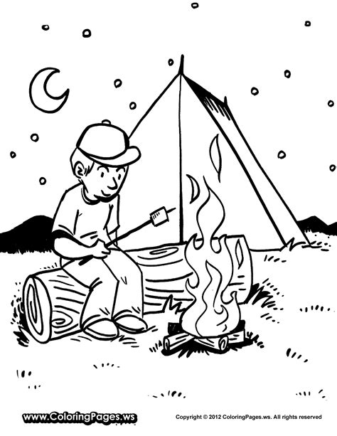 Download and print these campfire coloring pages for free. FUN - printable coloring sheet - boy roasting marshmallows ...