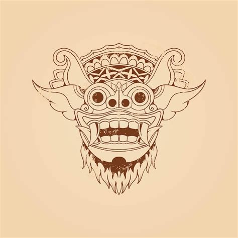 Premium Vector Balinese Barong Mask Grunge Texture Vector Illustration