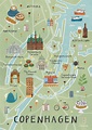 Copenhagen Illustrated Map Danish Art Print City Map - Etsy ...