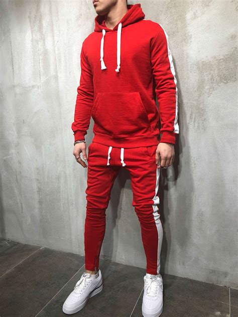 men s streetwear red tracksuit with white stripes track suit men tracksuit set men tracksuit