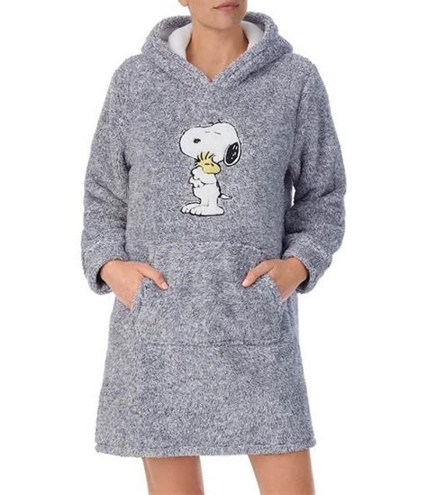 Peanuts Plush Snoopy And Woodstock Applique Hooded Long Sleeve Lounge