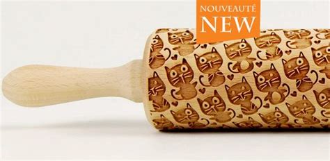 Cats 4 Pattern Rolling Pin Engraved Rolling Rolling Pin Embossed