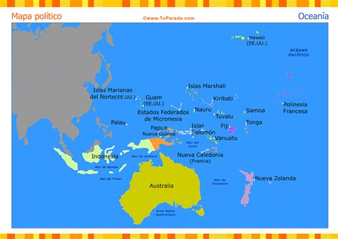 Mapa De Oceanía Político Mapas Tarjetas