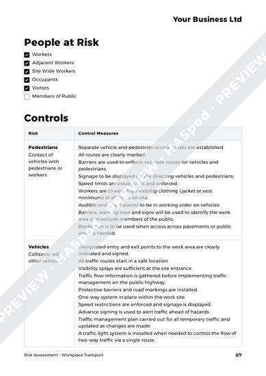 Transport Risk Assessment Template