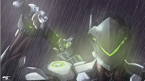 Overwatch Genji Rain 1920x1080 Wallpaper