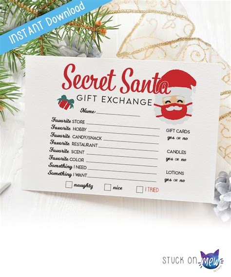 Printable Secret Santa T Exchange Christmas Secret Santa Etsy