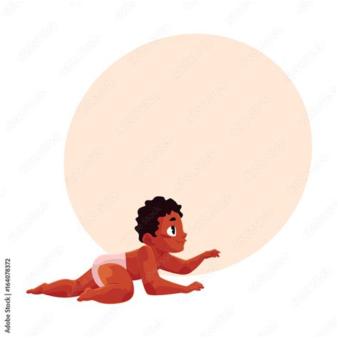 Side View Portrait Of Crawling Black African American Baby Kid Infant