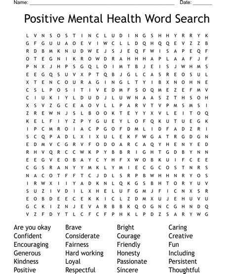 Positive Mental Health Word Search Wordmint