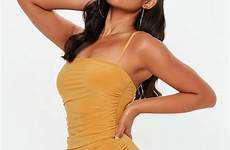 slinky ruched strappy missguided mustard