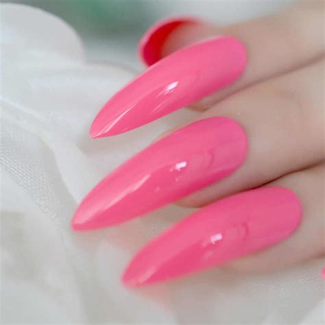 Hot Pink Extra Long False Nails Stiletto Tips Oval Sharp End Stilettos