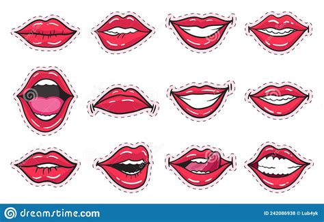 Comic Female Lips Set Cartoon Vector 112549831