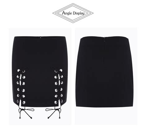 stylish mid waist lace up zipper women mini skirt black 3m23245214