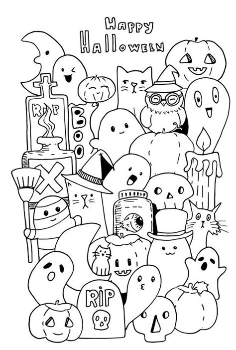 Happy Halloween Doodle Instand Download  Coloring Page Etsy In