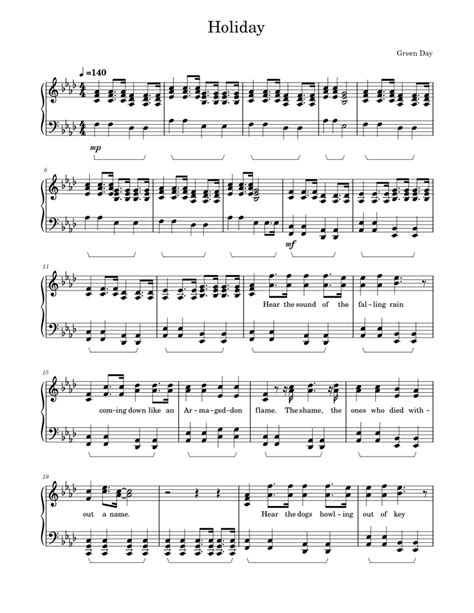 Holiday Green Day Piano Sheet Music For Piano Download Free In Pdf