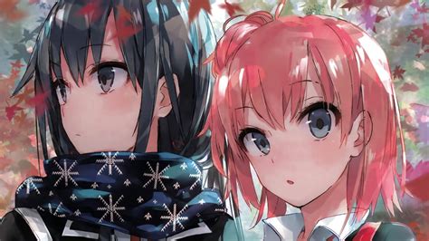 Two Black And Pink Haired Female Anime Characters Wallpaper Anime Girls Yuigahama Yui