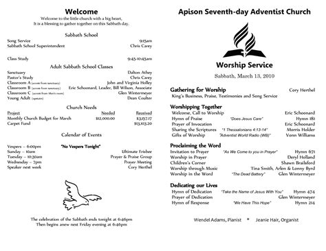 6 Awesome Seventh Day Adventist Church Bulletin Templates With Church