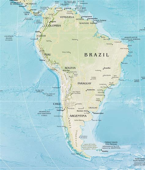 Printable Physical Map South America