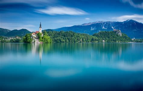 Wallpaper Mountains Lake Island Water Surface Slovenia Lake Bled