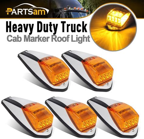 Partsam 5pcs Truck Cab Marker Light 17 Led Amber Top Roof Running