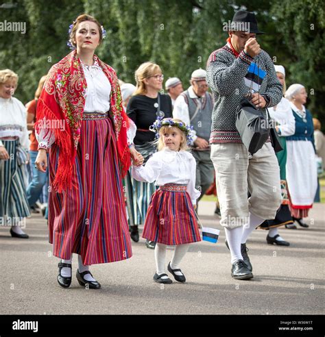 Tallinn Estonia 6th July 2019 People In Traditional Estonian