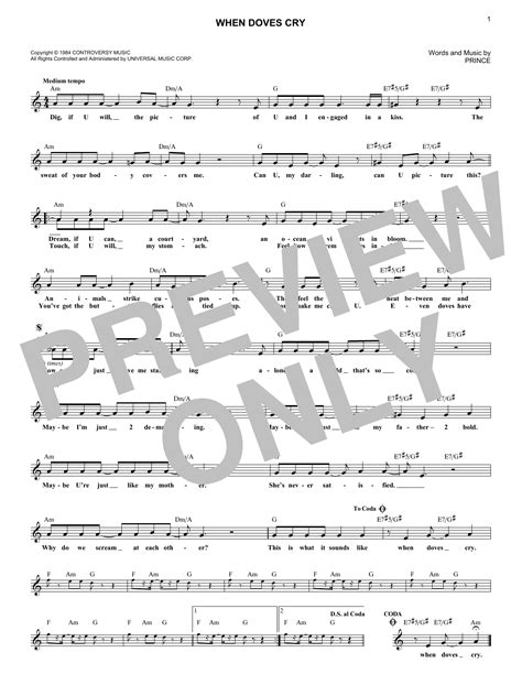 Prince When Doves Cry Sheet Music