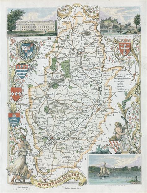 Old And Antique Prints And Maps Nottinghamshire Moule Map 1850