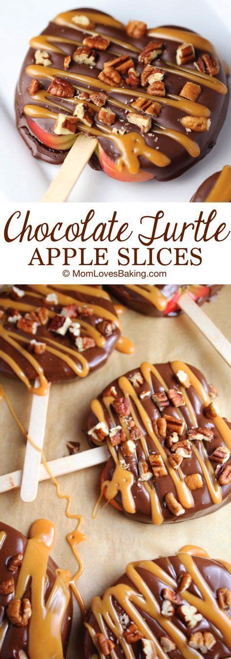 Chocolate turtle apple slices are thick slices of fuji apples covered in melted chocolate, drizzled with caramel and topped with nuts. Chocolate Turtle Apple Slices | Recipe | Desserts