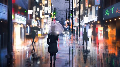 1600x900 Street Raining Umbrella Girl 4k 1600x900 Resolution Hd 4k