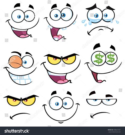 cartoon funny face expression set 1 stock vector royalty free 598631507