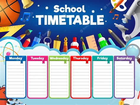 Premium Vector Colorful School Timetable Weekly Schedule With