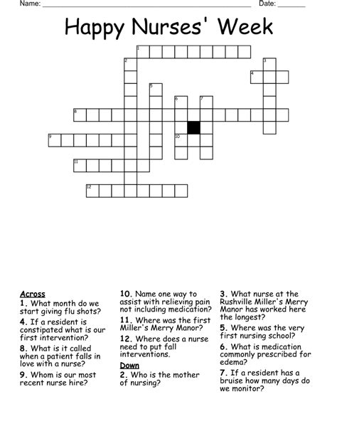 Free Printable Nursing Crossword Puzzles Printable Templates